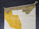 Modern Wool Area Rug, Handmade Moroccan Wool Rug with Abstract Geometric Pattern, Minimalist Yellow White Carpet, Artistic Berber Decor rug