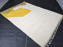 Modern Wool Area Rug, Handmade Moroccan Wool Rug with Abstract Geometric Pattern, Minimalist Yellow White Carpet, Artistic Berber Decor rug