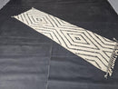 Custom Black White Wool Moroccan Runner Rug - Diamond Pattern Mrirt Carpet - Handmade Geometric Hallway Rug - Long Boho Berber Decor rug