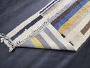 Custom Moroccan Runner Mrirt Rug – Blue Yellow Striped Wool Rug | Handwoven Hallway Berber Rug | Modern Cozy Thin Runner rug by 100kends