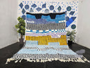 Custom Moroccan Rug - Handmade Wool Rug in Bold Abstract Stripes & Blue Yellow Art - Modern Shaggy Boho Decor - Custom Sizes by 100kends
