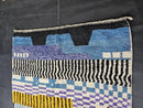 Custom Moroccan Rug - Handmade Wool Rug in Bold Abstract Stripes & Blue Yellow Art - Modern Shaggy Boho Decor - Custom Sizes by 100kends