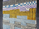 Custom Moroccan Rug - Handmade Wool Rug in Bold Abstract Stripes & Blue Yellow Art - Modern Shaggy Boho Decor - Custom Sizes by 100kends