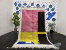 Custom Moroccan Rug – Handmade Beni Ourain Berber Wool Rug in Pink, Yellow, Brown & Blue Abstract Design – Boho Large Area Carpet by 100kend