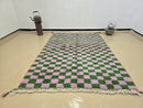 Custom Checkered Moroccan Wool Rug – Handmade Berber Wool Carpet – Modern Green & Purple Checkerboard Area Rug – Large Oushak Rug