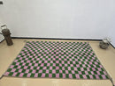 Custom Checkered Moroccan Wool Rug – Handmade Berber Wool Carpet – Modern Green & Purple Checkerboard Area Rug – Large Oushak Rug