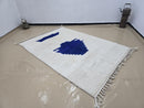 Minimalist Cream Moroccan Rug – Handmade Wool Carpet with Deep Blue Geometric Design | Modern Boho Artisan Area Rug by 100kends