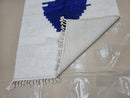 Minimalist Cream Moroccan Rug – Handmade Wool Carpet with Deep Blue Geometric Design | Modern Boho Artisan Area Rug by 100kends