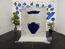 Minimalist Cream Moroccan Rug – Handmade Wool Carpet with Deep Blue Geometric Design | Modern Boho Artisan Area Rug by 100kends