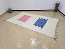 Handmade Custom Moroccan Rug – Beni Ourain Wool Berber Carpet with Blue & Purple Trellis Design | Modern Moroccan Area Rug by 100kends