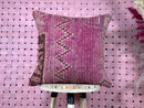 Handwoven Moroccan Wool Pillow in Pink with Tribal Chevron Pattern – Soft Berber Kilim Pouf Cover – 19x19 Inches wool pillow by 100kends