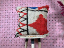 Colorful Moroccan Wool Pillow with Red Star Pattern and Tribal Details – Handmade Berber Cushion Cover – Wool Pouf Cover – 19x20 inches