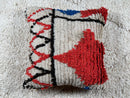 Colorful Moroccan Wool Pillow with Red Star Pattern and Tribal Details – Handmade Berber Cushion Cover – Wool Pouf Cover – 19x20 inches