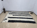 Handmade Moroccan Berber Rug – Custom Woven Wool Carpet, Black with White Accents, Bohemian Living Room Rug, Unique Modern Home Décor
