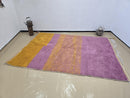 Handmade Moroccan Wool Rug – Purple & Mustard Modern Striped Berber Carpet – Custom Sizes – Soft Shaggy Sheep Wool Area Rug – by 100kends
