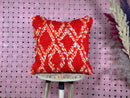 Handmade Moroccan Wool Pillow Cover Red Orange White Shag Diamond Pattern – Berber Tribal Sofa Decor – Ethnic Accent Cushion 20x20 pillow