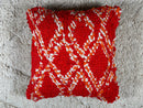 Handmade Moroccan Wool Pillow Cover Red Orange White Shag Diamond Pattern – Berber Tribal Sofa Decor – Ethnic Accent Cushion 20x20 pillow