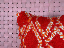 Handmade Moroccan Wool Pillow Cover Red Orange White Shag Diamond Pattern – Berber Tribal Sofa Decor – Ethnic Accent Cushion 20x20 pillow