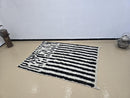 Custom Blue Beni Ourain Rug – Striped Moroccan Berber Rug – Handmade Tufted Wool Shag Rug – Custom Size Area Rug 8x10 9x12 – Aesthetic Décor