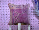 Moroccan purple Wool Pillow with Subtle pink and Brown Geometric Patterns – Handwoven Berber Boho Cushion for Unique Decor by 100kends