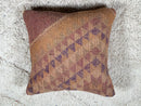 Vintage Moroccan Kilim Wool Pillow with Tribal Berber Patterns in Earth Tones and Purple Accents – Handmade Cushion 18x19 inches pillowcase