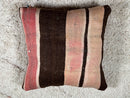 Vintage Moroccan Kilim Wool Pillow with Tribal Berber Patterns in Earth Tones and Purple Accents – Handmade Cushion 18x19 inches pillowcase