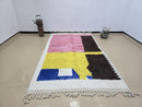 Custom Moroccan Rug – Handmade Beni Ourain Berber Wool Rug in Pink, Yellow, Brown & Blue Abstract Design – Boho Large Area Carpet by 100kend