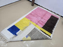 Custom Moroccan Rug – Handmade Beni Ourain Berber Wool Rug in Pink, Yellow, Brown & Blue Abstract Design – Boho Large Area Carpet by 100kend