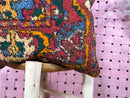 Handmade Moroccan Wool Pillow – Red Rust Tribal Cushion with Green & Yellow Accents – Boho Vintage Style – Square 20x20 Inches Pillowcase