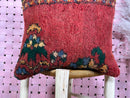 Handmade Red Moroccan Wool Pillow with Berber Floral Patterns – Vintage Tribal Boho Cushion Cover – Wool Cushion 19x19 inches by 100kends