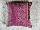 Handwoven Moroccan Wool Pillow in Pink with Tribal Chevron Pattern – Soft Berber Kilim Pouf Cover – 19x19 Inches wool pillow by 100kends