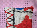 Colorful Moroccan Wool Pillow with Red Star Pattern and Tribal Details – Handmade Berber Cushion Cover – Wool Pouf Cover – 19x20 inches