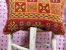 Moroccan Wool Pillow with Tribal Embroidery, Boho Kilim Decor in Red & Yellow, Handmade Cushion Cover – Size 16x24 Inches by 100kends