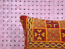Moroccan Wool Pillow with Tribal Embroidery, Boho Kilim Decor in Red & Yellow, Handmade Cushion Cover – Size 16x24 Inches by 100kends