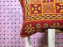 Moroccan Wool Pillow with Tribal Embroidery, Boho Kilim Decor in Red & Yellow, Handmade Cushion Cover – Size 16x24 Inches by 100kends