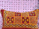 Moroccan Wool Pillow with Tribal Embroidery, Boho Kilim Decor in Red & Yellow, Handmade Cushion Cover – Size 16x24 Inches by 100kends