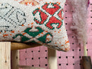 Moroccan Wool Pillow with Tribal Patterns, Red Green Beige Accents, Handwoven Cushion Cover, Boho Decor – Size 14x24 inches pillow cover