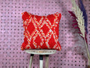 Handmade Moroccan Wool Pillow Cover Red Orange White Shag Diamond Pattern – Berber Tribal Sofa Decor – Ethnic Accent Cushion 20x20 pillow