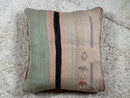 Rustic Moroccan Wool Pillow with Tribal Symbols, Burnt Orange & Brown Vintage Kilim Style Cushion Cover – Wool Pillow 20x19 inches pillow