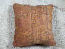 Rustic Moroccan Wool Pillow with Tribal Symbols, Burnt Orange & Brown Vintage Kilim Style Cushion Cover – Wool Pillow 20x19 inches pillow