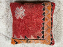 Vintage Moroccan Wool Pillow with Red Geometric Design and Boho Floral Accent - Tribal Handmade Cushion Cover - 20 x 20 inches pillow cover