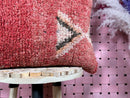 Handmade Moroccan Wool Pillow with Tribal Patterns, Red and Pink Tones, Soft Textured Cushion Cover, Vintage Style – 20x20 inches woolpillow