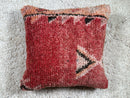 Handmade Moroccan Wool Pillow with Tribal Patterns, Red and Pink Tones, Soft Textured Cushion Cover, Vintage Style – 20x20 inches woolpillow