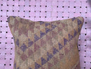 Vintage Moroccan Kilim Wool Pillow with Tribal Berber Patterns in Earth Tones and Purple Accents – Handmade Cushion 18x19 inches pillowcase