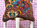Handmade Moroccan Wool Pillow – Red Rust Tribal Cushion with Green & Yellow Accents – Boho Vintage Style – Square 20x20 Inches Pillowcase