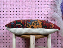 Handmade Red Moroccan Wool Pillow – Tribal Kilim Cushion with Bold Pattern – Boho Decor Accent in 16 x 24 inches pillowcase by 100kends