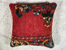 Handmade Red Moroccan Wool Pillow with Berber Floral Patterns – Vintage Tribal Boho Cushion Cover – Wool Cushion 19x19 inches by 100kends