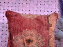 Moroccan Wool Pillow with Tribal Diamond Design in Burnt Red & Beige – Handwoven Floor Cushion – Wool Decor – 20 x 20 inches Wool Pillow