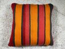 Moroccan Wool Pillow with Tribal Diamond Design in Burnt Red & Beige – Handwoven Floor Cushion – Wool Decor – 20 x 20 inches Wool Pillow