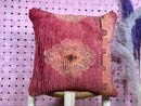 Moroccan Wool Pillow with Tribal Diamond Design in Burnt Red & Beige – Handwoven Floor Cushion – Wool Decor – 20 x 20 inches Wool Pillow